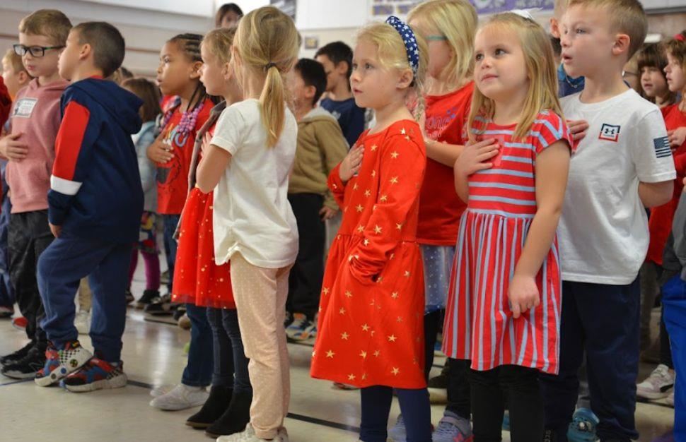 Students pledge allegiance to the flag